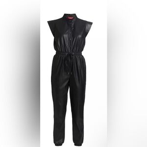 PHILANTHROPY Black Sleeveless Jumpsuit Pleather Leather feel